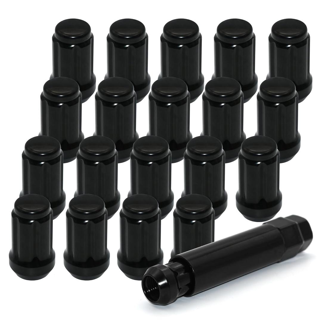 20 PCS 1/2-20 Black Lug Nuts, 1.35" Tall Hex Trailer Lug Nuts, 60 Degree Conical Cone Seat with Socket Key, Wheel Lugnuts Compatible with Jeep Cherokee 1984-2001, Jeep Wrangler JK 1987-2018