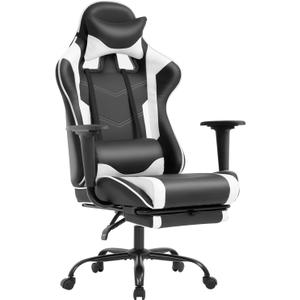 BestOffice Ergonomic Office, PC Gaming Desk Chair Executive PU Leather Computer Lumbar Support with Footrest Modern Task Rolling Swivel Chair for Women, Men(White)