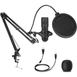 TOPUPHOE Condenser Microphone,Professional Cardioid Studio Streaming Podcast PC Computer USB Microphone Set with Adjustable Mic Suspension Scissor Arm for Broadcasting,Gaming, YouTube,Meeting