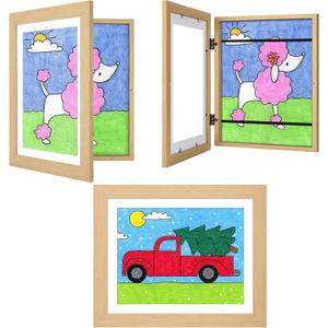 3Pack Kids Art Frames Natural Woodgrain, 10x12.5 Child Artwork Frame Without Mat Changeable Front Opening, 8.5x11 Frame With Mat, Children Storage Frame Holds Crafts, Drawing, Art Project, Schoolwork