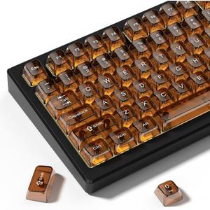 dagaladoo Brown Clear keycaps,Crystal Transparent keycaps 60 75 100 Percent,Ceramic Jelly Key caps Set,Shine Through Key caps,MDA Profile Keyboard Key Cap for Mx Switches Mechanical Keyboard