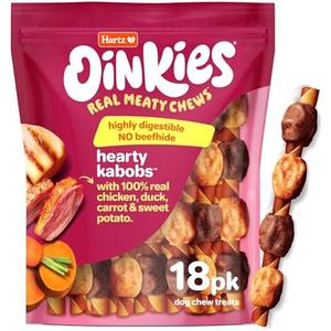 Hartz Oinkies Hearty Kabob Dog Treats with 100% Real Chicken, Duck, Sweet Potato & Carrot, Rawhide-Free, Natural Dog Treats, Highly Digestible Long Lasting Chews, Count of 18 