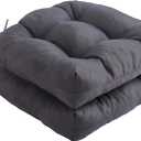 Outdoor Chair Cushions Set of 2, Patio Chair Cushions with Ties,19x19+5 Tufted Outdoor Seat Cushions, Waterproof Patio Furniture Cushions, Outdoor Dining Chair Pads, Dark Grey