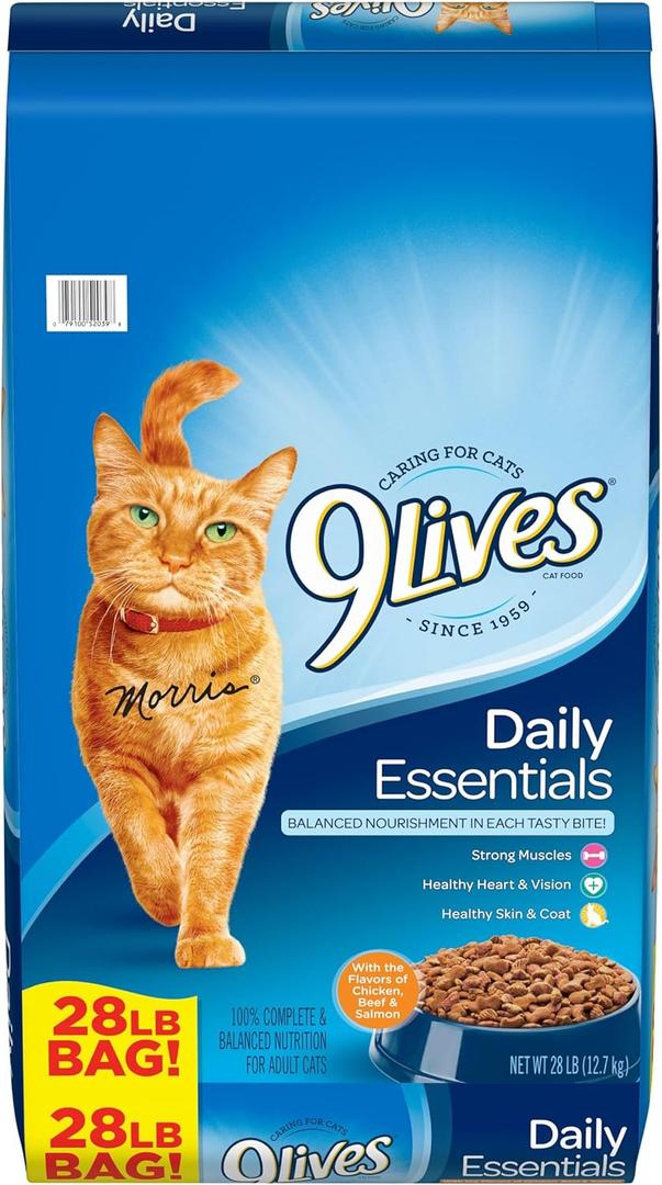 9Lives Daily Essentials Dry Cat Food With Chicken, Beef & Salmon Flavors, 28 lb Bag (28 Pound (Pack of 1)
