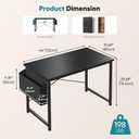 OLIXIS Computer Desk, 44 Inch Home Office Desks for Small Spaces, Writing Craft Study Gaming Table for Bedroom, Modern Computer Workstation with Storage Bag and Headphone Hook, Black