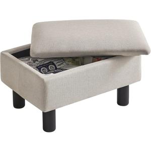 IBUYKE Storage Ottoman Footrest Stool with Linen Fabric, Rectangular, Flip Top Lid, Non-Slip Feet, Compact Design, Stylish and Functional, Linen RF-BD223