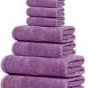 Tens Towels Pack of 8 Towels Set, 2 Extra Large Bath, 2 Hand, 4 Washcloths, 100% Cotton, Lighter Weight, Quicker to Dry, Super Absorbent, Perfect for Bathroom, Purple