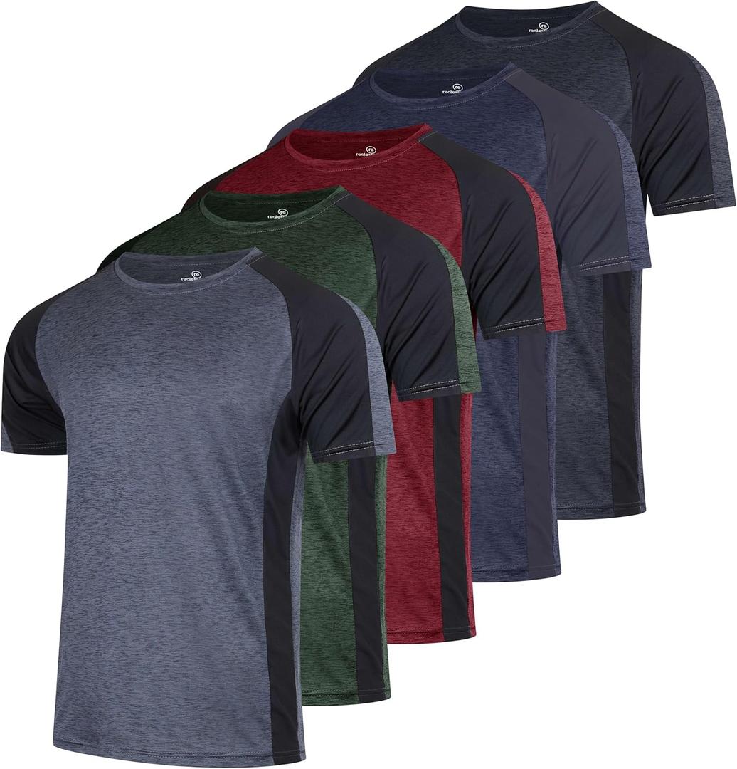 Real Essentials 5 Pack: Men's Dry-Fit Short Sleeve Crew Neck T Shirts Fitness Running Gym Workout Cool Exercise Athletic Tee, X-Large