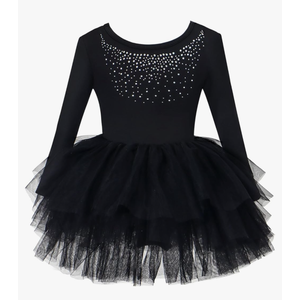 KARETT Toddler Ballet Leotard with Snap Glitter Ballerina Outfit Criss-Cross Pink Tutu Dress for Girls 90