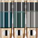 Pollock Shower Dispenser - 3 Chamber No Drill Mounted Shampoo, Conditioner, Body Wash Dispenser for Bathroom, Large Capacity, Gold