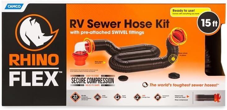 Camco 39761 - RV Trailer Camper Sanitation Rhinoflex Rv Sewer Kit 15 RV 39761