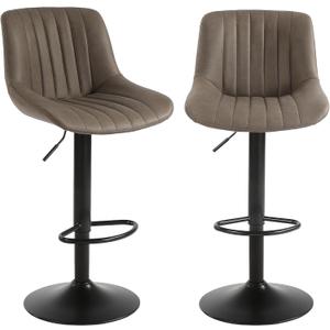 Bar Stools Set of 2, Swivel Counter Height Barstools with Back, Adjustable Faux PU Leather Bar Chairs, Modern Armless Kitchen Island Stool, Brown