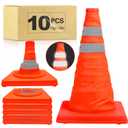 TENKAIWICK 18 Inch 10 Pack Traffic Cones, Collapsible Safety Cones, Multi Purpose Pop-up Cones with Reflective Collar, Orange Cones for Parking lot, Driveway, Driving Training etc