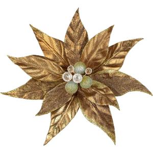 DILATATA 3 Pcs Artificial Christmas Flowers 13 Inch Glitter Poinsettia Picks Christmas Tree Ornaments Topper Decorations Bronze Poinsettias Flowers for Xmas New Year Wreath Garland Wedding Home Decor (Style 2-bronze)