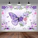10 x 8 ft Purple Butterfly Birthday Backdrop for Girl's Flower Leaves Floral Pastel Butterflies Birthday Background Pink Princess Gold Rose Butterfly Cake Table Party Banner Photo Booth Studio