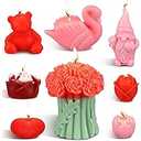 Conelist 8 Pcs Valentine's Candle Scented Heart Flower Bouquet Bear Swan Gnome Rose Shaped Aromatherapy Natural Soy Wax Candle for Wedding Engagement Anniversary Romantic Proposal Night Gift Decor