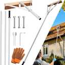 Leaf Roof Brush with Gloves, Roof Rake Remove Leaves, Adjustable 5-21ft Roof Cleaning Brush Tool for Shingles, Corrugated, Solar Panel, Lightweight Long Handle Extension Aluminum Poles Broom (21FT)