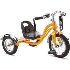 Schwinn Roadster Bike for Toddler, Kids Classic Tricycle, Low Positioned Steel Trike Frame with Bell and Handlebar Tassels, Rear Deck Made of Genuine Wood, for Boys and Girls Ages 2-4 Year Old, Orange