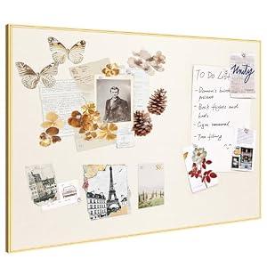 Fabric Bulletin Board 40x30 inches, Golden Aluminum Framed Wall Pin Board