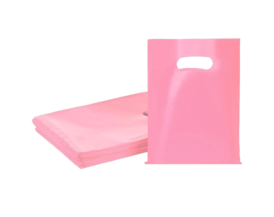 Pink 100 PCS Small Gift Bags, 6"x8" Goodie Party Favor Bags with Handle, Treat Retail Pouches for Kids Birthday, Christmas, Small Business