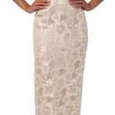 Lulus Isla Strapless Midi Dress for Women, Floral Jacquard Strapless Elegant Column Fit, Evening Party Cocktail Midi Dress (Small, Champagne)