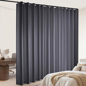 Room Divider Blackout Curtains Flexible Sliding Tracks Sets Ceiling Mounted Rod Window Curtain Privacy Separation for Bedroom Living Rooms,1 Panel Grey Drape and Black Track Set-W180xH72 in