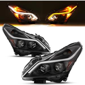 ALMULOO Pair Projector Headlights Compatible with 10-13 Infiniti G37 & 11-12 G25 & 15 Q40 w/Sequential LED Tube Bar DRL Headlamp Assembly Clear Lens+Black Housing Replacement for IN2503140 IN2502140