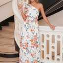 ZESICA Women's 2026 Summer Floral Sleeveless Maxi Dress Ruffle One Shoulder High Waist Boho Beach Wedding Guest Long Dresses (White, Small)