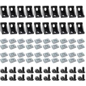 20 Sets 2020 Aluminum Extrusion T Slot Corner Bracket 20 Series Extruded Hardware 90 Degree Right Angle Connector with M6 Bolts Nuts for 20/20 80 20 2040 T V Slot Black Aluminum Profile