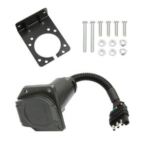 MITZONE 4-Way Flat to 7-Way Round Blade Trailer Light Adapter Wiring Reverse Plug Connector with Mounting Bracket & Screws Nuts for Truck RV Side to Trailer Side Towing Solutions