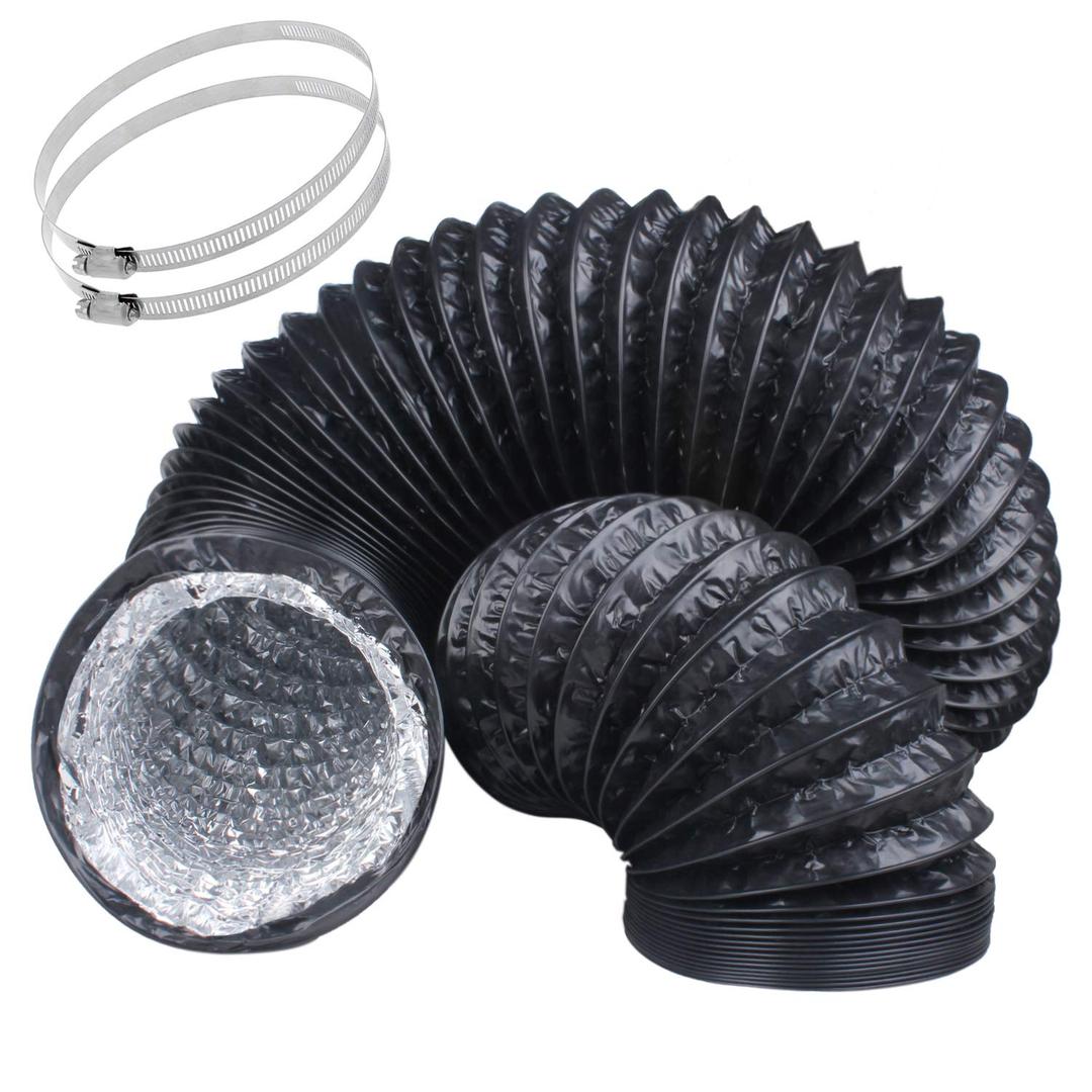 Eau Black Flexible 4-Layers Aluminum 6 Inch Dryer Vent Tube Transition Hose with 2 Screw Clamps Great for HVAC, Clothes Dryer, Air Duct