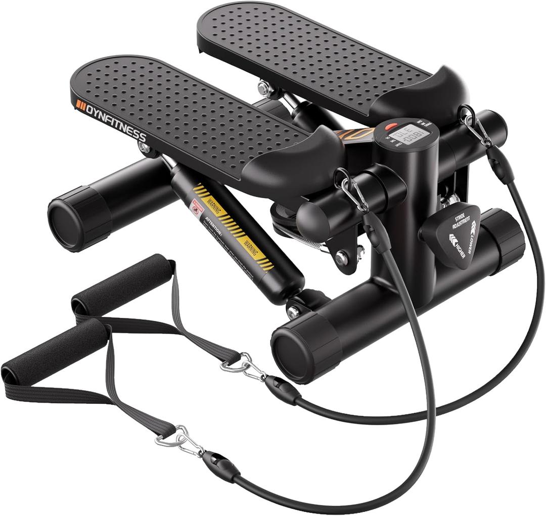 Mini Stair Stepper with Resistance Bands, Hydraulic Exercise Stepper for Home Fitness, 400LBS Capacity, LCD Monitor for Workout Tracking