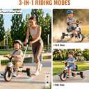 Umatoll 3-in-1 Toddler Tricycle for 18 Months to 5 Year Old, Toddler Toy with Adjustable Push Handle, Gift for Boy Girl Age 2-4, 360° Light-Up Drift Wheels (White)