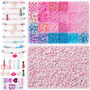 Goldwise Lover Themed Friendship Bracelet Kit for Fans, 2 Boxes Bracelet Making Kit with Clay, Glass, Seed Beads and Heart Charms, Inspired by 2019's Iconic Album, for Parties, Birthdays, and Gifts