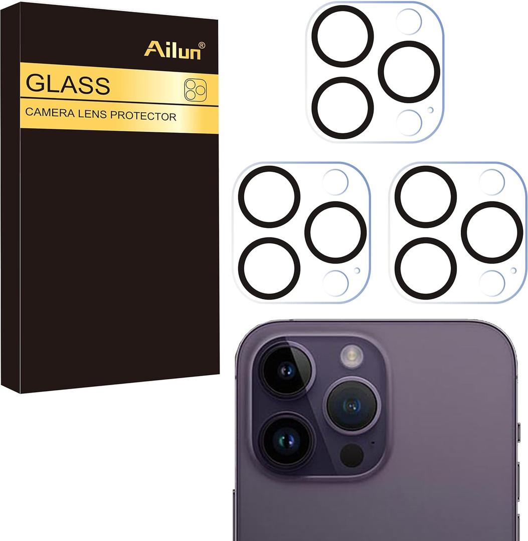 Ailun 3 Pack Camera Lens Protector for iPhone 16 Pro / 14 Pro & iPhone 16 Pro Max / 14 Pro Max,Tempered Glass,9H Hardness,Anti-Scratch,Case Friendly[Does not Affect Night Shots]
