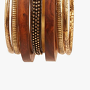 Touchstone Indian Bollywood Handcrafted Wooden Women Bamboo Wood Jewelry African Gold Bangle Set Of 7 With Natural Crafted Wood Floral Brass Fine Designer Jewelry Bangle Set For Women. Pack Of 1