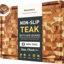 Teak Wood End Grain Cutting Board for Kitchen with Non-slip Feet, Heavy Duty Checkered Cutting Board Upgraded Chopping Board with Juice Groove & Handle Large Wooden Butcher Block with Gift Box