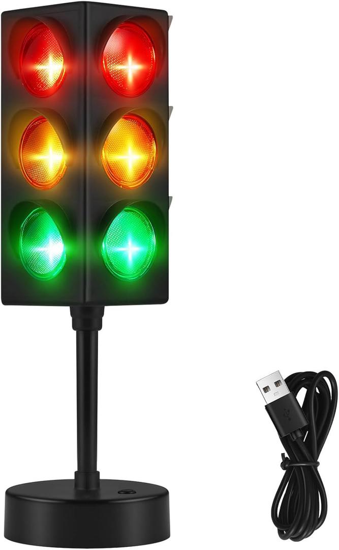 Yexiya Traffic Light Lamp Color Change 11 Inch Mini Stop Light Lamp Room Decor USB Cool Decorative Desk Lamp for Boys Girls Kids Room Party Decorations (2 Pcs)