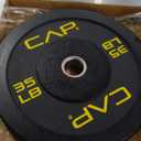 CAP Barbell Economy Olympic Bumper Plate with Yellow Logo, Black, 35 lb Single