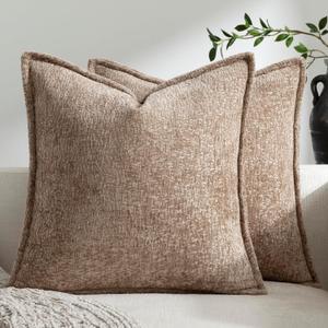 Pack of 2 Khaki Euro Shams Pillow Covers 26x26 Cozy Soft Chenille Decorative Throw Pillow Covers Accent Vintage Square Couch Pillow Covers for Home Decor Bed Sofa Living Room