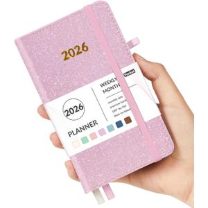 Forvencer Pocket Planner 2026-2027, Weekly Monthly Planners for Purse, 3.5" x 6", July 2026-June 2027, Cute Small Daily Academic Calendar, Elastic Band, Hardcover Agenda for Women, Teacher (Glitter-Purple)