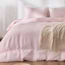 Pink Duvet Cover Queen Size, 100% Sandwashed Cotton Soft Queen Duvet Cover Set 3 Pieces with Zipper Clousre & Corner Buttons (Pink, Queen 90 x 90)