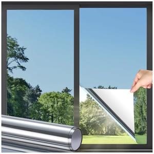 DOWELL Window Privacy Film, One Way Window Tint for Home, Static Cling Anti UV Sun Blocking Reflective Mirror Film, Heat Control See Out Not in Glass Tinting, Silver, 17.5" x 78.7"