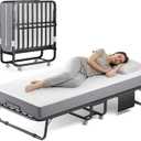 Folding Bed with Memory Foam Mattress, 75" x 31" Cot Size Portable Foldable Bed with Movable Wheels, Space-Saving Sturdy Metal Frame, Twin Rollaway Bed for Adults for Guest Room, Apartment, Camping