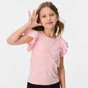 MIANZHI Girls Summer Shirts Kids Ruffle Sleeve T Shirts Crew Neck Casual Tops Cute Short Sleeve Tees Pink 5-14 Years