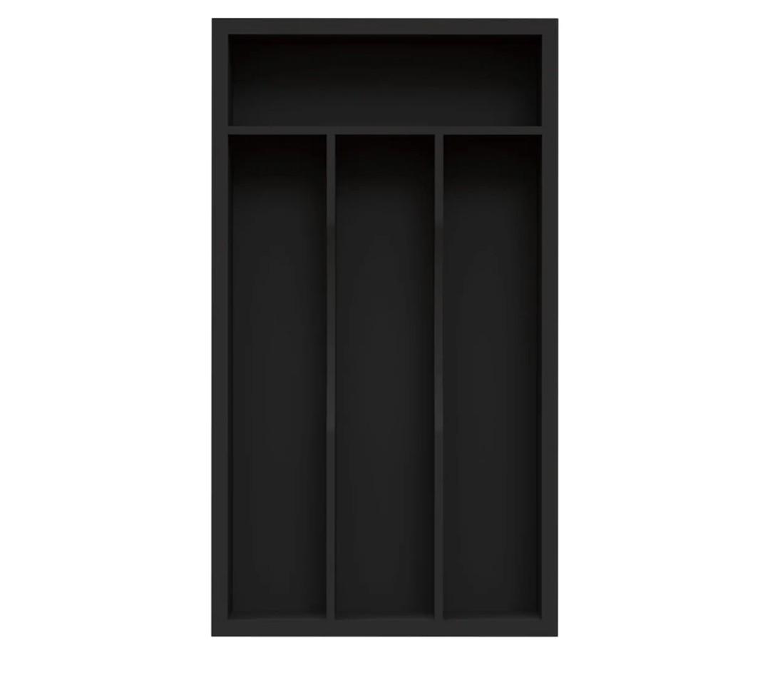 Small Silverware Organizer, Bamboo Kitchen Drawer Organizer, Utensil Holder, Cutlery Tray & Spoon Flatware Storage with Grooved Drawer Dividers (Black), Small 6.7x12 Inch