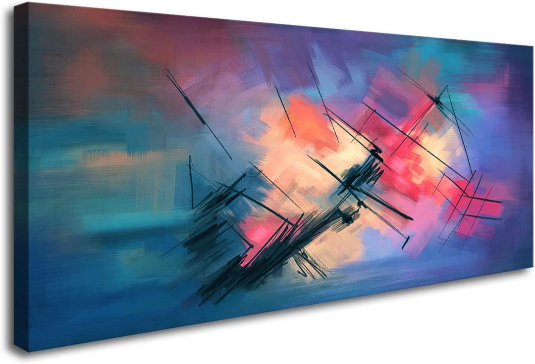 YYYYHPP YP0675 Canvas Wall Art Colorful abstract acrylic painting Wall Art Modern Art on Blue Background Picture Painting for Living Room Bedroom and Office Home Kitchen (59"L x 29"W, Nature Beach)