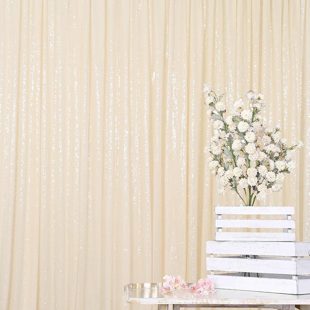 ShinyBeauty 20ftx10ft Sequins Fabric Backdrop Curtain-Ivory Backdrop for Photoshoot Beige Glitter Backdrop for Parties Ivory White Photo Backdrop Wedding Decoration