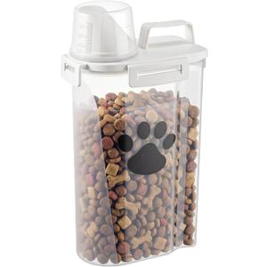 1 Pack Upgraded Dog Food Storage Container with Measuring Cup, Portable Pet Food Containers with Upgraded Large Spout and Cup for Dogs, Cats, Birds, Small Animals (Cream)