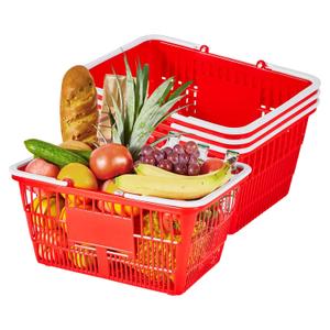 4 x VEVOR Shopping Baskets, 4 PCS, 21L Stackable PE Plastic Grocery Baskets with Handles, Dense Mesh Structure, Holds up to 20 lbs, Portable for Grocery, Retail, Stores, Supermarket, Home Use, Red